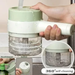 4 In 1 Vegetable Chopper Handheld Electric Vegetable Cutter Set Portable Wireless Garlic Mud Masher Garlic Press & Slicer Set Multifunctional Electric Mini Food Processor With Brush For Ginger Pepper