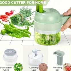 4 In 1 Vegetable Chopper Handheld Electric Vegetable Cutter Set Portable Wireless Garlic Mud Masher Garlic Press & Slicer Set Multifunctional Electric Mini Food Processor With Brush For Ginger Pepper