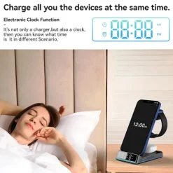 5 In 1 15W Foldable Wireless Charger Stand RGB Dock LED Clock Fast Charging Station for iPhone Samsung Galaxy Watch 5/4 S22 S21
