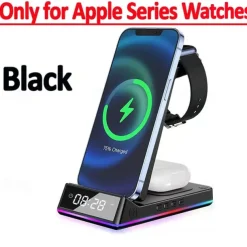 5 In 1 15W Foldable Wireless Charger Stand RGB Dock LED Clock Fast Charging Station for iPhone Samsung Galaxy Watch 5/4 S22 S21