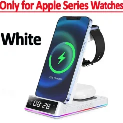 5 In 1 15W Foldable Wireless Charger Stand RGB Dock LED Clock Fast Charging Station for iPhone Samsung Galaxy Watch 5/4 S22 S21