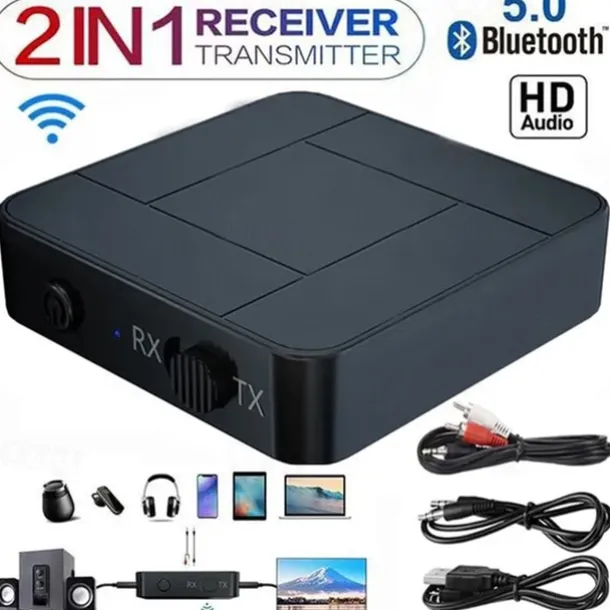2 in 1 Wireless Bluetooth 5.0 Transmitter Receiver Portable Stereo Audio Music Receiver Adapter 3.5mm AUX Jack for Home TV Computer Speaker
