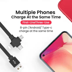 3 in1 Retractable USB Type C Micro USB Cable for iPhone 14 13 12 11 Pro With Phone Stand Fast Charging Charger Data Cable