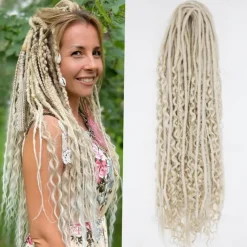24 Inch 18 Strands Synthetic Double Ended Dreadlock Extensions 3 In 1 Mixed Curly Ends Hippie Style Boho Wavy DE Dreads Braid in Dreadlock Extensions