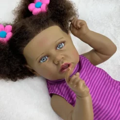 22 inch Black Dolls Reborn Doll Baby & Toddler Toy Doll Reborn Baby Doll Baby Baby Girl African Doll Reborn Baby Doll Saskia Newborn lifelike Gift Hand Made Non Toxic Vinyl W-05022 with Clothes and