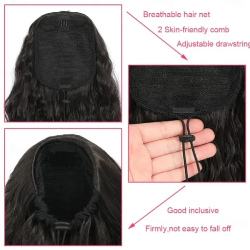 26 Inch Curly Drawstring Ponytail Extension Synthetic Long Natural Wavy Clip in Ponytail Hair Extensions Fluffy Fake Pony Tails Hair Pieces for Women