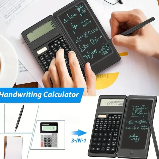 6 Inch Erasable Lcd Writing Pad Slim Scientific Calculator 10 Digit Folding Calculator Solar Battery Dual Power Math Physics Geometry Scientific Calculator