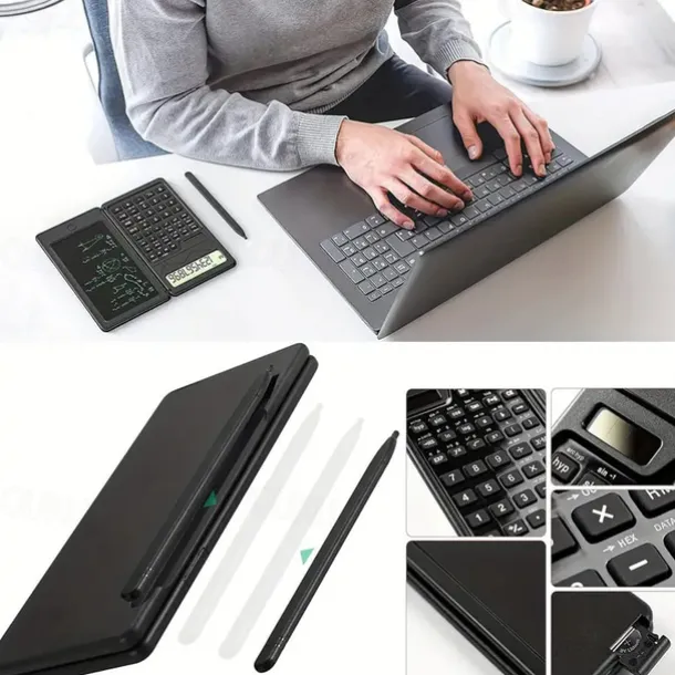 6 Inch Erasable Lcd Writing Pad Slim Scientific Calculator 10 Digit Folding Calculator Solar Battery Dual Power Math Physics Geometry Scientific Calculator