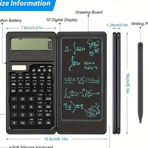 6 Inch Erasable Lcd Writing Pad Slim Scientific Calculator 10 Digit Folding Calculator Solar Battery Dual Power Math Physics Geometry Scientific Calculator