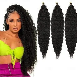 24 inch Ocean Wave Crochet Hair Deep Wave Twist Crochet Hair Extensions Curly Braiding Hair 3 packs Long Wavy Water Wave Braids For Women Synthetic Crochet Braid Hair