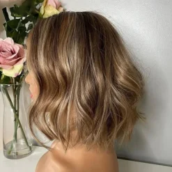 14 Inch Ombre Body Wave Bob Lace Front Wig Human Hair 13X4 Highlight Lace Front Short Body Wave Wig Human Hair 4/27 Ombre Brown Colored Human Hair Wigs 200 Density Wigs Human Hair with Baby Hair