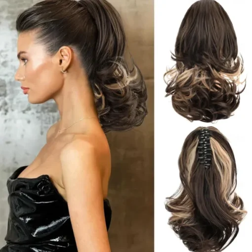 12 Inch Pony Tails Hair Extensions, Short Thick Ponytail Extension Clip in Claw Pony Tails Hair Extensions for Women Natural Curly Fake Ponytail Hair Piece for Daily Use
