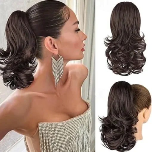12 Inch Pony Tails Hair Extensions, Short Thick Ponytail Extension Clip in Claw Pony Tails Hair Extensions for Women Natural Curly Fake Ponytail Hair Piece for Daily Use