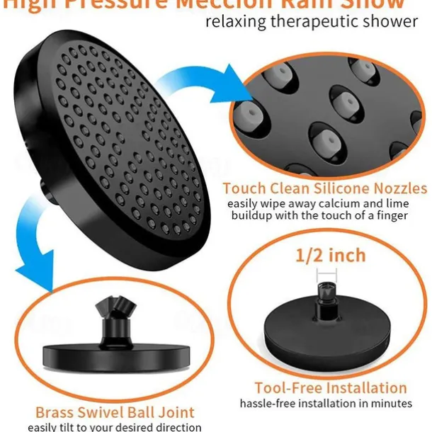 4/6 inch Rainfall Shower Head Set, 5 Mode Sprayer Showerhead with Water Filter, 360-degree Rotation High Pressure Overhead Shower Head Arm Chrome Black Silver