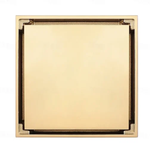 4 inch Shower Floor Drain Square, Removable Brass Flange Reversible 2-in-1 Cover Tile Insert Grate, Hair Catcher Strainer Black Chrome Golden