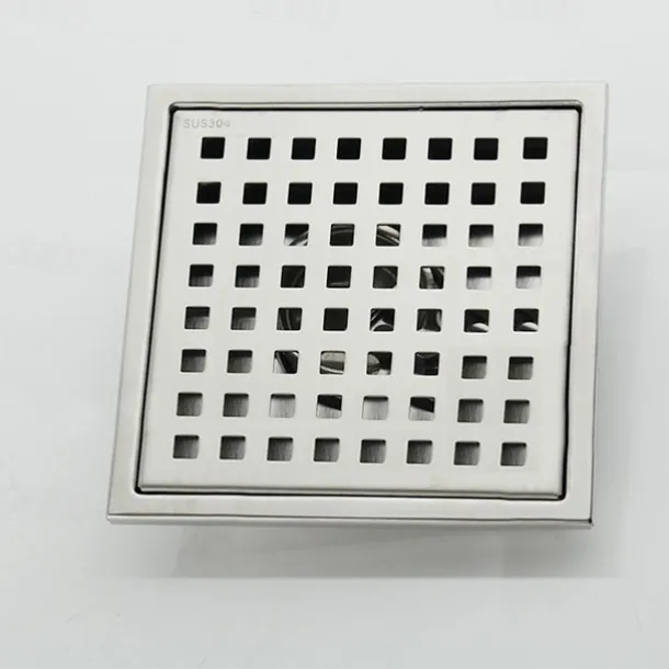 6 inch Square Shower Floor Drain Set, Removable Stainless Steel Cover Tile Insert Grate, Hair Catcher Strainer with Seal and Lifting Hook Bathroom