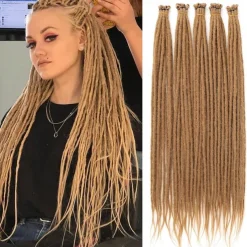 24 Inch Synthetic Dreadlock Extensions 20 Strands Hippie Single Ended Dreads Ombre Blonde 0.6 cm Width Loc Extensions Reggae Style Crochet Hair for Women