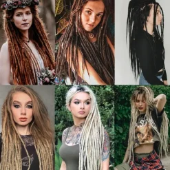 24 Inch Synthetic Dreadlock Extensions 20 Strands Hippie Single Ended Dreads Ombre Blonde 0.6 cm Width Loc Extensions Reggae Style Crochet Hair for Women