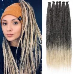 24 Inch Synthetic Dreadlock Extensions 20 Strands Hippie Single Ended Dreads Ombre Blonde 0.6 cm Width Loc Extensions Reggae Style Crochet Hair for Women