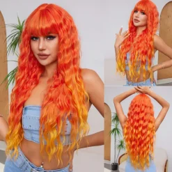26 Inch Synthetic Wig Women's Wig Orange Long Wavy Hair Fashion Daily Party Cosplay