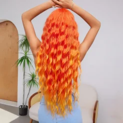 26 Inch Synthetic Wig Women's Wig Orange Long Wavy Hair Fashion Daily Party Cosplay