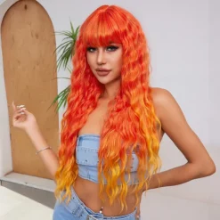 26 Inch Synthetic Wig Women's Wig Orange Long Wavy Hair Fashion Daily Party Cosplay
