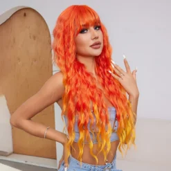 26 Inch Synthetic Wig Women's Wig Orange Long Wavy Hair Fashion Daily Party Cosplay