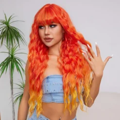26 Inch Synthetic Wig Women's Wig Orange Long Wavy Hair Fashion Daily Party Cosplay