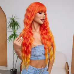 26 Inch Synthetic Wig Women's Wig Orange Long Wavy Hair Fashion Daily Party Cosplay