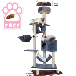 61 Inches Cat Tree/Cat Tree House and Towers for Large Cat/Cat Climbing Tree with Cat Condo/Cat Tree Scratching Post/Perches/Hammock, Multi-Level Large Cat Tree