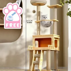 70 Inches Cat Tree/Cat Tree House and Towers for Large Cat/Cat Climbing Tree with Cat Condo/Cat Tree Scratching Post/Multi-Level Large Cat Tree