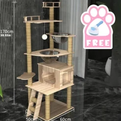 70 Inches Cat Tree/Cat Tree House and Towers for Large Cat/Cat Climbing Tree with Cat Condo/Cat Tree Scratching Post/Multi-Level Large Cat Tree