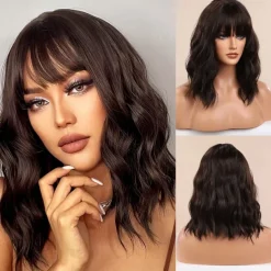 14 Inches Green Ombre Wig with Bangs Women Girls Short Curly Wavy Bob Wig Shoulder Synthetic Carnival Party Wigs St.Patrick's Day Wigs