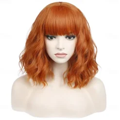 14 Inches Green Ombre Wig with Bangs Women Girls Short Curly Wavy Bob Wig Shoulder Synthetic Carnival Party Wigs St.Patrick's Day Wigs