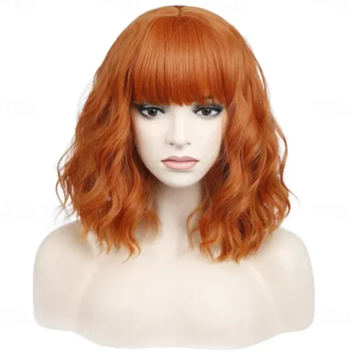 14 Inches Green Ombre Wig with Bangs Women Girls Short Curly Wavy Bob Wig Shoulder Synthetic Carnival Party Wigs St.Patrick's Day Wigs