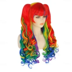 14 Inches Rainbow Wig Short Curly Wig with Bangs Synthetic Wigs Women Girls Colorful Wigs Pride Outfits Halloween Wigs