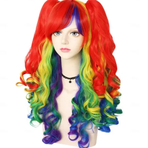 14 Inches Rainbow Wig Short Curly Wig with Bangs Synthetic Wigs Women Girls Colorful Wigs Pride Outfits Halloween Wigs