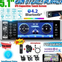 5.1'' IPS Capacitive HD Touch Screen Intelligent Voice 1din Car MP5 Player Bluetooth 4.2 Autoradio Support FM AM RDS Microphone DVR 4USB Bluetooth CAM(optional)