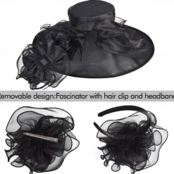 2025 Kentucky Derby Hat for Women Ladies, Organza Veil Feather Fascinator for Tea Party Church UV Protection Sun Hat