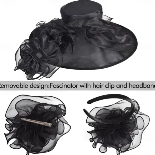 2025 Kentucky Derby Hat for Women Ladies, Organza Veil Feather Fascinator for Tea Party Church UV Protection Sun Hat