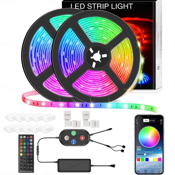 5050 Led Strip Lights 10M Smart RGB Led Light Strip Music Sync 300LEDs Color Changing Light Strips Bluetooth APP Control with Remote for Bedroom Room TV Party Bedroom Room TV Backlight PC Desk Kitchen