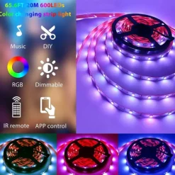 5050 Led Strip Lights 10M Smart RGB Led Light Strip Music Sync 300LEDs Color Changing Light Strips Bluetooth APP Control with Remote for Bedroom Room TV Party Bedroom Room TV Backlight PC Desk Kitchen