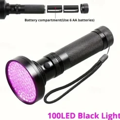 100 LED UV Flashlight - 395nm Black Light Torch for Pet Urine, Scorpion Detection & Fluorescence Inspection