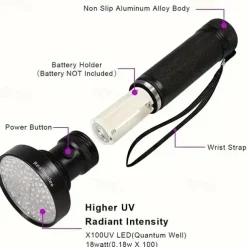 100 LED UV Flashlight - 395nm Black Light Torch for Pet Urine, Scorpion Detection & Fluorescence Inspection