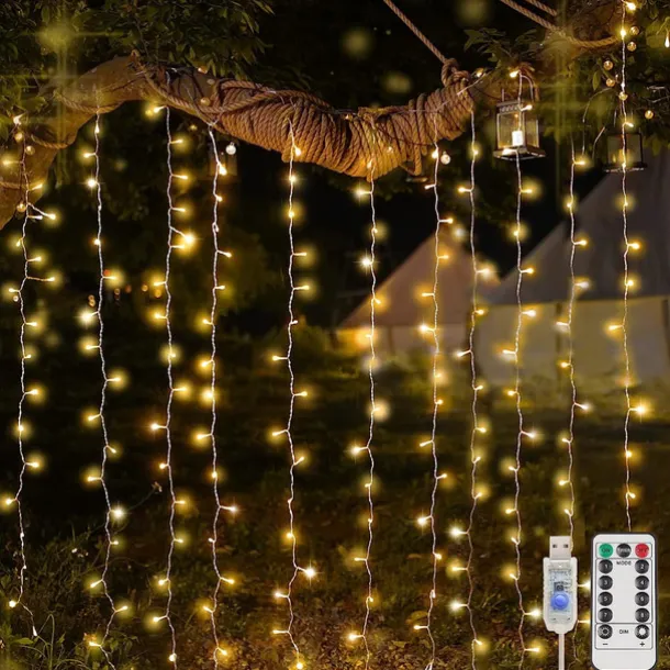 300 LED 9.8x9.8Ft Remote Control Christmas Curtain Lights USB Plug in Fairy Curtain Lights Outdoor Window Wall Hanging Curtain String Lights for Bedroom Backdrop Wedding Party Indoor Decor Warm White