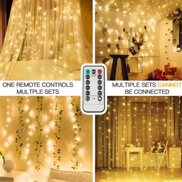 300 LED 9.8x9.8Ft Remote Control Christmas Curtain Lights USB Plug in Fairy Curtain Lights Outdoor Window Wall Hanging Curtain String Lights for Bedroom Backdrop Wedding Party Indoor Decor Warm White