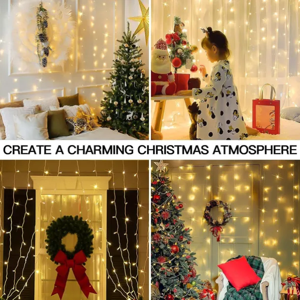 300 LED 9.8x9.8Ft Remote Control Christmas Curtain Lights USB Plug in Fairy Curtain Lights Outdoor Window Wall Hanging Curtain String Lights for Bedroom Backdrop Wedding Party Indoor Decor Warm White