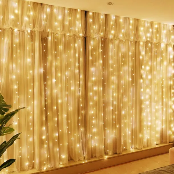 300 LED 9.8x9.8Ft Remote Control Christmas Curtain Lights USB Plug in Fairy Curtain Lights Outdoor Window Wall Hanging Curtain String Lights for Bedroom Backdrop Wedding Party Indoor Decor Warm White