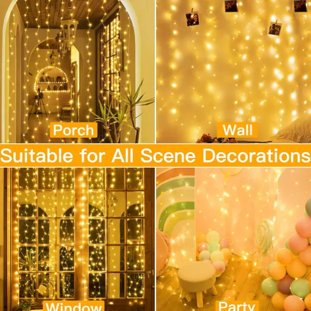 300 LED 9.8x9.8Ft Remote Control Christmas Curtain Lights USB Plug in Fairy Curtain Lights Outdoor Window Wall Hanging Curtain String Lights for Bedroom Backdrop Wedding Party Indoor Decor Warm White