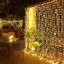 300 LED 9.8x9.8Ft Remote Control Christmas Curtain Lights USB Plug in Fairy Curtain Lights Outdoor Window Wall Hanging Curtain String Lights for Bedroom Backdrop Wedding Party Indoor Decor Warm White